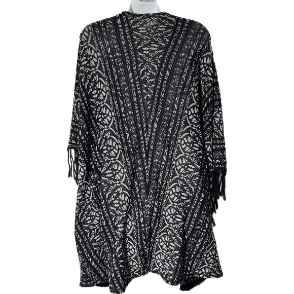 Free People Black Silver Boho Fringe Open Front Cardigan Kimono XS/S Oversized - Picture 6 of 13